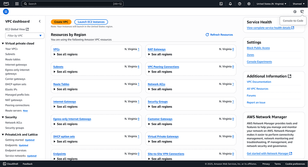 VPC Dashboard in AWS Console